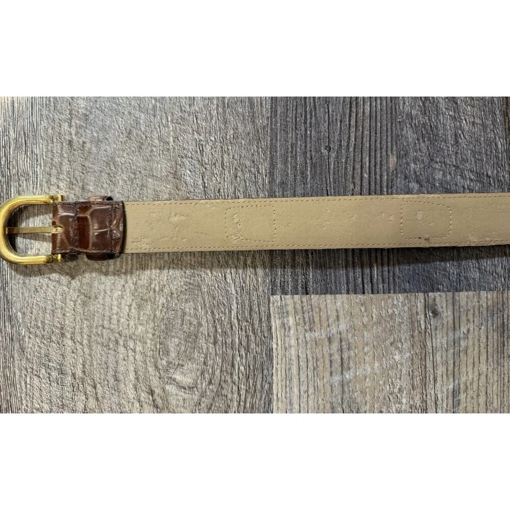 Genuine Leather Croc Embossed Belt Brown Gold Snaffle Bit Equestrian Horsebit L